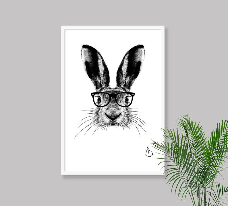 CUTE HIPSTER HARE Drawing download, Hare decor, Hipster Hare Print, Printable Hare Poster, Printable Decor, Hipster Animals, Woodland decor image 6