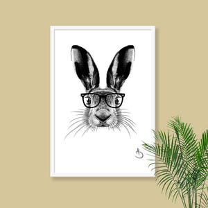 CUTE HIPSTER HARE Drawing download, Hare decor, Hipster Hare Print, Printable Hare Poster, Printable Decor, Hipster Animals, Woodland decor image 5