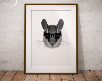 HIPSTER DORMOUSE Drawing download, Dormouse decor, Hipster Dormouse Print, Print, Printable Dormouse Poster, Printable Decor, Hipster Animal