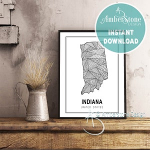Indiana Art Print: Geometric State Map (Digital Download)