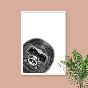 GORILLA WALL ART, Gorilla Print, Printables, Jungle Animals, Animal Print, Printable Gorilla, Gorilla Decor, Black White Print, Gorilla Art image 4