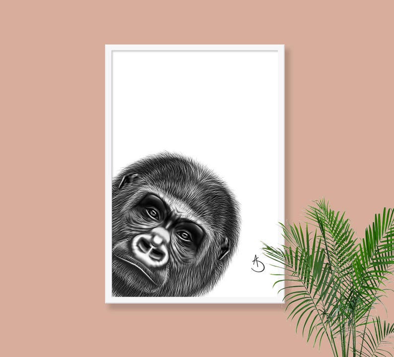 GORILLA WALL ART, Gorilla Print, Printables, Jungle Animals, Animal Print, Printable Gorilla, Gorilla Decor, Black White Print, Gorilla Art image 4