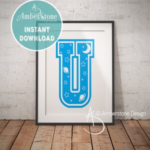 Blue Letter U, LETTER U Print, Letter U, Blue Nursery, Boys Letter U, Baby Boy Print, Gift for Baby Boy, Baby Shower, Blue Letter Monogram