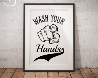 WASH YOUR HANDS, Bathroom Sign, Printable, Wash Your Hands Restroom Sign, Bathroom Print, Download, Restroom Sign, Wash Your Hands Printable