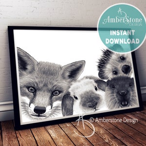 WOODLAND ANIMALS PRINT, Woodland Animal Friends, Woodland Animals, Woodland Animals Nursery, Woodland Nursery, Nursery, Woodland Creatures