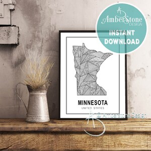 MINNESOTA ART PRINT, Instant Download, Minnesota Print, Minnesota State Print, Printables, Black and White Print, Minnesota Art Prints