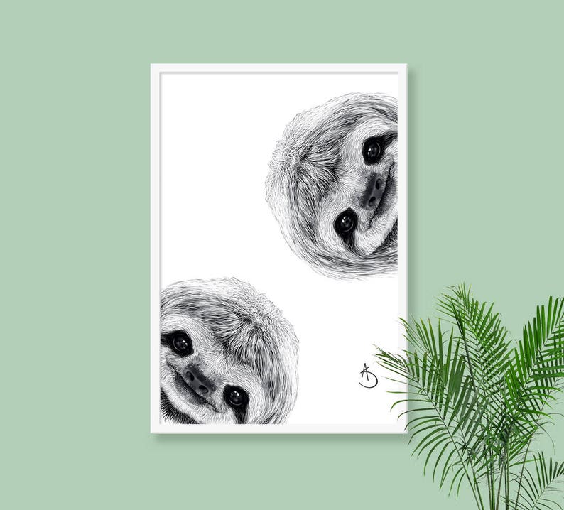 CUTE CURIOUS SLOTH Drawing download, Sloth Wall decor, Curious Sloth Print, Printable Sloth Poster, Sloth Decor, Curious Animals, Sloth Art image 3