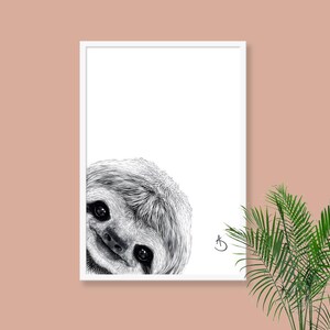 CUTE PEEKABOO SLOTH Drawing download, Sloth Art, Peekaboo Sloth Print, Printable Sloth Poster, Sloth Decor, Peekaboo Animals, Peekaboo Sloth image 4