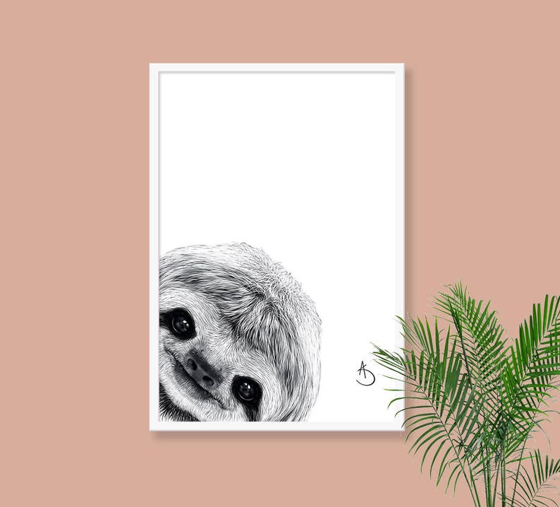 CUTE PEEKABOO SLOTH Drawing download, Sloth Art, Peekaboo Sloth Print, Printable Sloth Poster, Sloth Decor, Peekaboo Animals, Peekaboo Sloth image 4