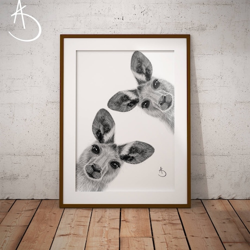 KANGAROO PRINT Curious Kangaroo Drawing Download Wall Art Etsy