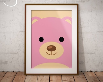 Pink Teddy Bear Art Print, Nursery Printables, Baby Girls Room, Nursery Printable Wall Art, Baby Girls Nursery, Teddy Bear Nursery Decor