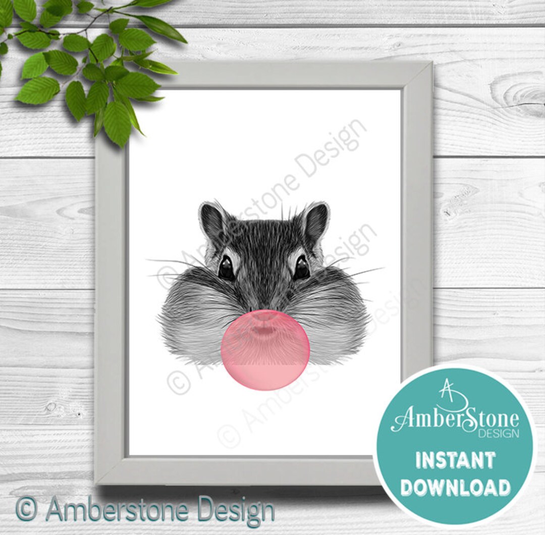 BUBBLE GUM CHIPMUNK Pink Digital Download Woodland Animal Etsy