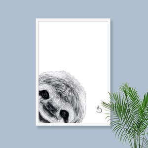 CUTE PEEKABOO SLOTH Drawing download, Sloth Art, Peekaboo Sloth Print, Printable Sloth Poster, Sloth Decor, Peekaboo Animals, Peekaboo Sloth image 2