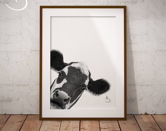 CUTE PEEKABOO COW Drawing download, Cow Wall decor, Peekaboo Cow Print, Printable Cow Poster, Cow Decor, Peekaboo Animals, Peekaboo Cow, Cow