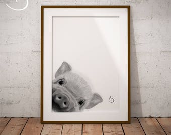 CUTE PEEKABOO PIG Drawing download, Pig Wall decor, Peekaboo Pig Print, Printable Pig Poster, Piglet Decor, Peekaboo Animals, Peekaboo Pig,