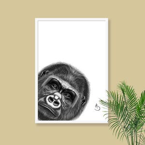 GORILLA WALL ART, Gorilla Print, Printables, Jungle Animals, Animal Print, Printable Gorilla, Gorilla Decor, Black White Print, Gorilla Art image 3