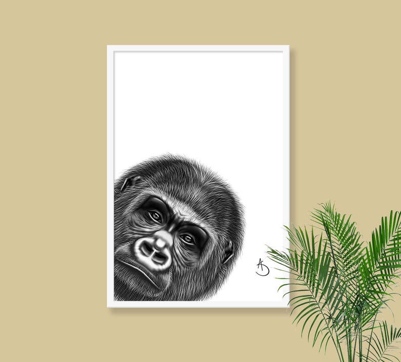 GORILLA WALL ART, Gorilla Print, Printables, Jungle Animals, Animal Print, Printable Gorilla, Gorilla Decor, Black White Print, Gorilla Art image 3