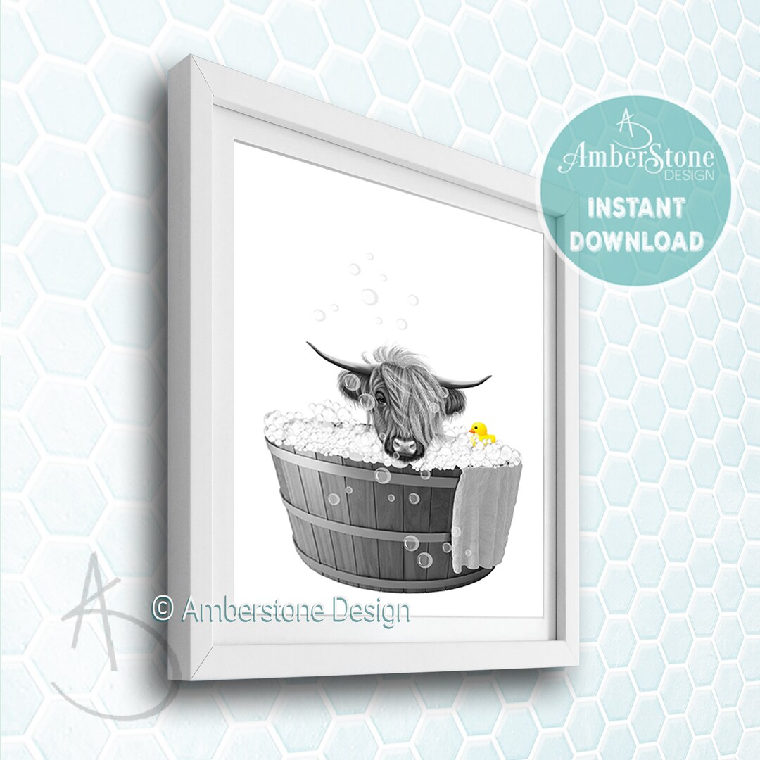 Highland Cow in Bathtub, Highland Cow Print, Highland Cow Prints ...