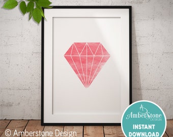 PINK DIAMOND PRINT, Printables, Instand Download, Minimalist Diamond, Diamond Pink, Diamond decor, Geometric Diamond, Geometric Prints