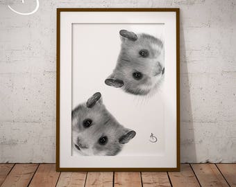 WOODLAND NURSERY, Woodland Nursery Print, Hamster Print, Printable Poster, Woodland Nursery Printable Art, Woodland Nursery Art, Black White