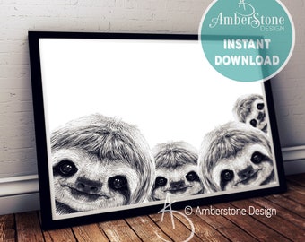 Adorable Sloth Print, Family of Sloth, Sloth Print, Sloth Decor, Sloth, Instant Download, Sloth Family Portrait, Nursery Decor, Sloth Prints