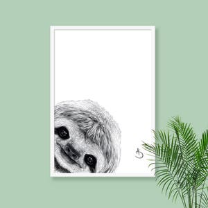 CUTE PEEKABOO SLOTH Drawing download, Sloth Art, Peekaboo Sloth Print, Printable Sloth Poster, Sloth Decor, Peekaboo Animals, Peekaboo Sloth image 3