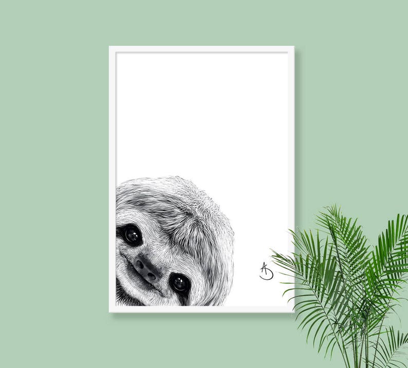 CUTE PEEKABOO SLOTH Drawing download, Sloth Art, Peekaboo Sloth Print, Printable Sloth Poster, Sloth Decor, Peekaboo Animals, Peekaboo Sloth image 3