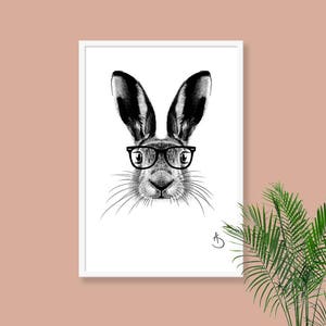 CUTE HIPSTER HARE Drawing download, Hare decor, Hipster Hare Print, Printable Hare Poster, Printable Decor, Hipster Animals, Woodland decor image 4