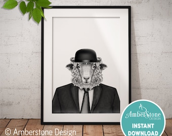 SHEEP IN SUIT Art Print, Sheep Printable, Sheep Print, Printable Sheep Art, Dapper Sheep, Dressed Sheep, Animals Suits, Sheep in Suit Prints