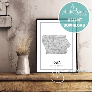 IOWA ART PRINT, Instant Download, Iowa Print, Iowa State Print, Printables, Black and White Print, Iowa Art Prints
