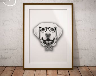 CUTE HIPSTER LABRADOR Drawing download, Wall decor, Hipster Labrador Print, Printable Labrador Poster, Labrador Decor, Hipster Dog Print