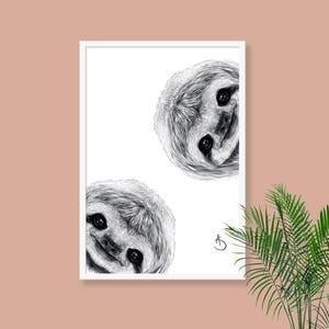 CUTE CURIOUS SLOTH Drawing download, Sloth Wall decor, Curious Sloth Print, Printable Sloth Poster, Sloth Decor, Curious Animals, Sloth Art image 4