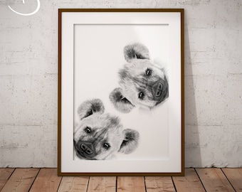 HYENA Drawing download, Hyena Wall decor, Curious Hyenas Print, Printable Hyena Poster, Animal Decor, Animals Print, Animal Art, Hyena Print