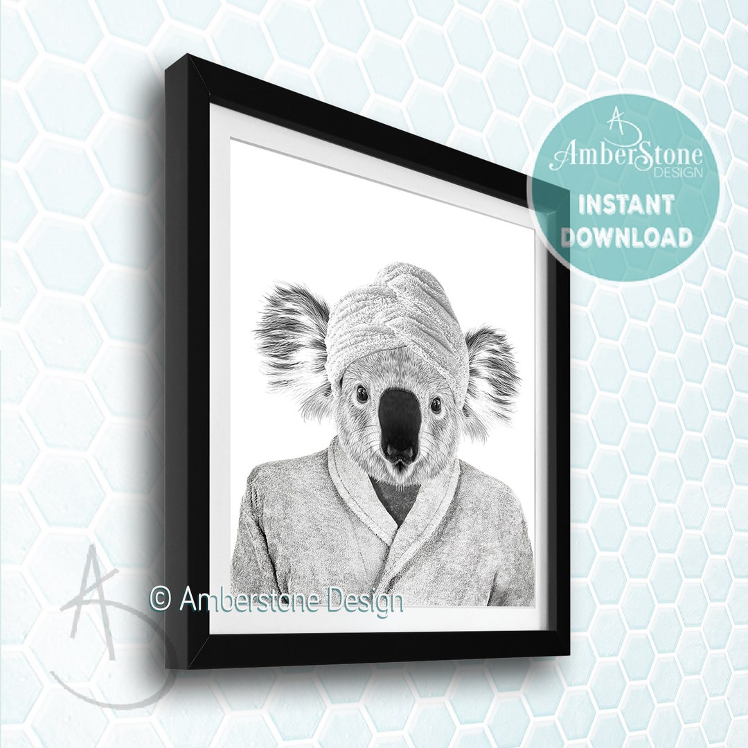 Koala in Bathrobe, Koala Printable, Koala Prints, Koala Bathroom
