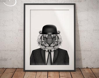 TIGER IN SUIT Art Print, Tiger Printables, Tiger Print, Printable Tiger Art, Dapper Tiger, Tiger Art, Animals in Suits, Tiger in Suit Prints