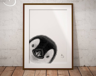 CUTE PEEKABOO PENGUIN Drawing download, Penguin decor, Printable Penguin Poster, Printable Decor, Penguin Prints, Peekaboo Penguin Print