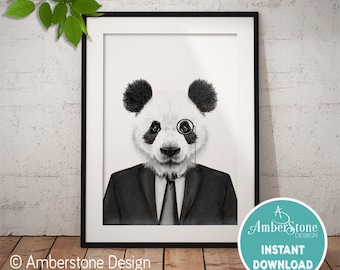 PANDA IN SUIT Art Print, Panda Printables, Panda Print, Printable Panda Art, Dapper Panda, Panda, Animals in Suits, Panda in Suit Prints