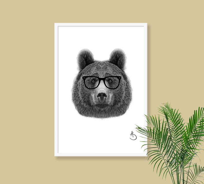 HIPSTER BEARS DRAWING download Print, Wall decor, Hipster Bear Print, Printable Bear Poster, Digital, Printable Decor, Instant Download, image 6