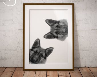 GERMAN SHEPHERD PRINT, Print, German Shepherds Art, Printable German Shepherd Poster, Printable Decor, Black and White Art, German Shepherd