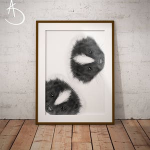 SKUNK ART PRINT, Cute Curious Skunk Drawing download, Skunk decor, Curious Skunks Print, Printable Skunk Art, Skunk Wall Decor, Skunk Art