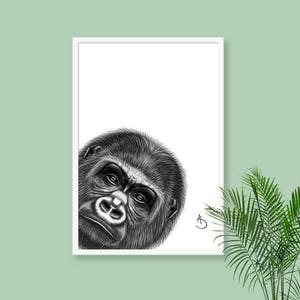 GORILLA WALL ART, Gorilla Print, Printables, Jungle Animals, Animal Print, Printable Gorilla, Gorilla Decor, Black White Print, Gorilla Art image 5