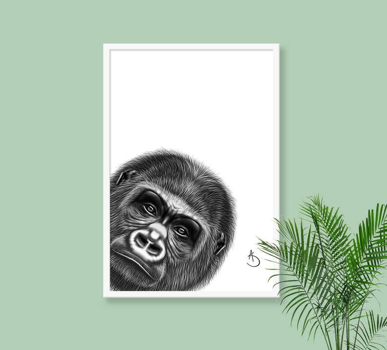 GORILLA WALL ART, Gorilla Print, Printables, Jungle Animals, Animal Print, Printable Gorilla, Gorilla Decor, Black White Print, Gorilla Art image 5