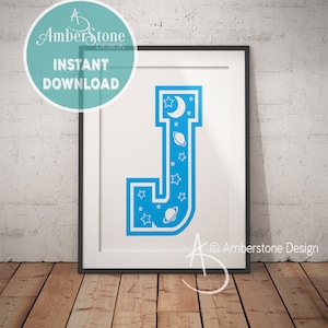 Blue Letter J, LETTER J Print, Letter J, Blue Nursery, Boys Letter J, Baby Boy Print, Gift for Baby Boy, Baby Shower, Blue Letter Monogram