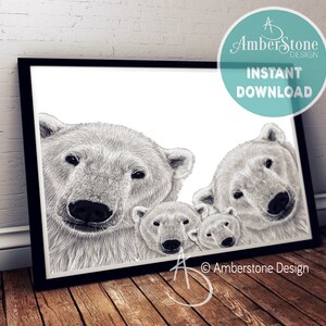 Polar Bear Print, Family of Polar Bear, Polar Bear Print, Polar Bear Decor, Polar Bear, Instant Download, Polar Bear Prints, Polar Bear Art