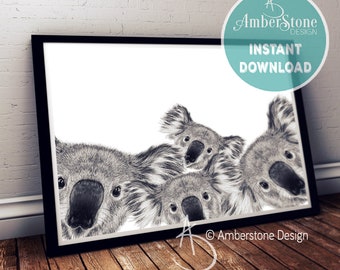 Adorable Koala Print, Family of Koala, Koala Print, Koala Decor, Koala, Instant Download, Koala Family Portrait, Nursery Decor, Koala Prints