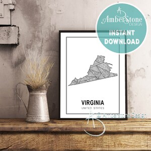 VIRGINIA ART PRINT, Instant Download, Virginia Print, Virginia State Print, Printables, Black and White Print, Virginia Art Prints, Virginia