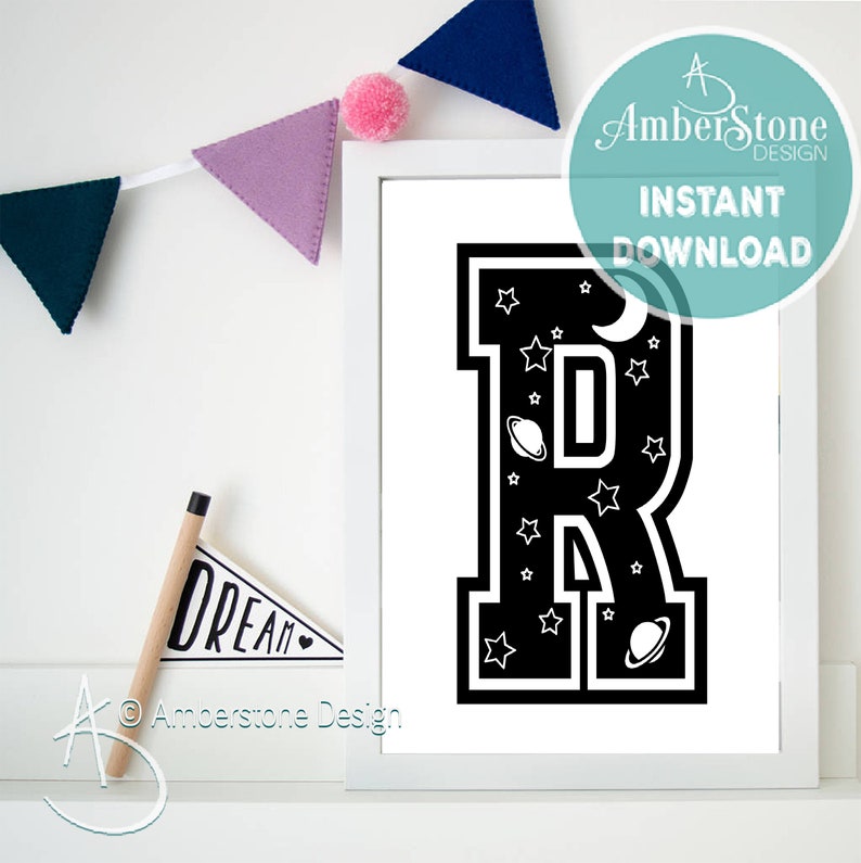 Space Cut Out Lettering R Letter R Nursery Print: Space Theme Alphabet Art (digital Download) - Etsy