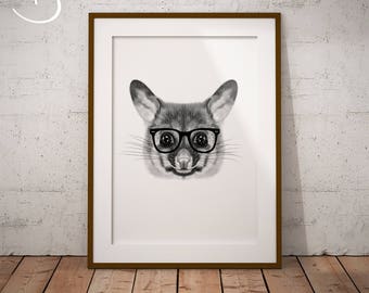 HIPSTER POSSUM, Instant download, Animal decor, Hipster Possum, Printable Possum, Printable Decor, Hipster Animals, Printables, Possum Print