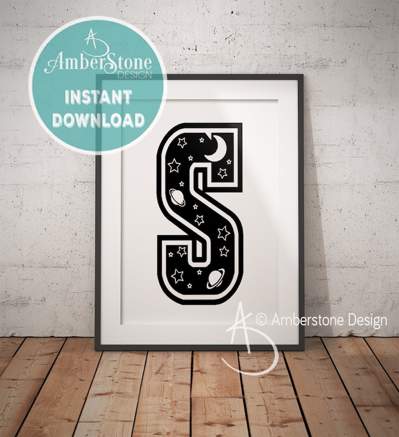 Blue Letter S Baby Boy Print Boys Letter S Baby Shower Blue Letter Monogram Gift for Baby Boy Blue Nursery LETTER S Print Letter S