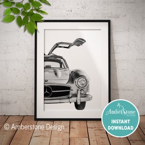MERCEDES BENZ PRINT Print, Photograph Printables, Mercedes Print, Mercedes Wall Art, Instant Download, Minimalist, Black and White, Mercedes